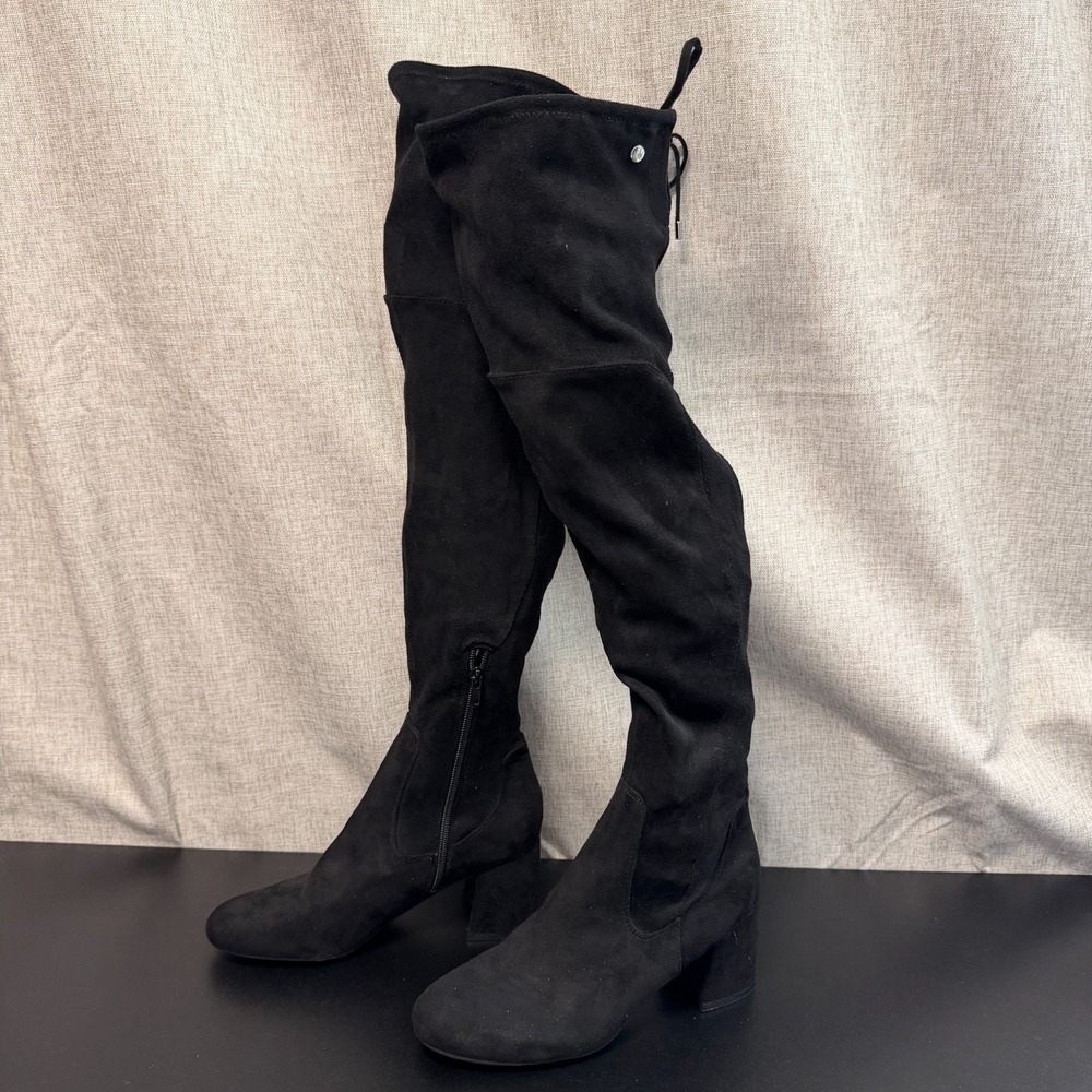 Liz Claiborne Over The Knee Boots Women's 7.5M Black Suede Block Heels Timeless